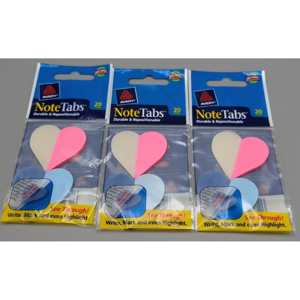 3 Mini Sticky Note Tabs Page Marker Hearts Pink & Blue Planner Bible Book 60ea